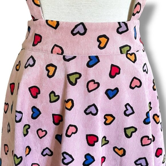 Unique Vintage Womens Ruth Suspender Skirt Sz Medium Pink Hearts Corduory Twee - Picture 4 of 9
